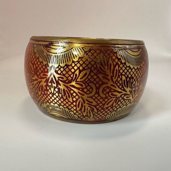 Red and gold tone wide brass  bangle bracelet - Picture 11 of 11